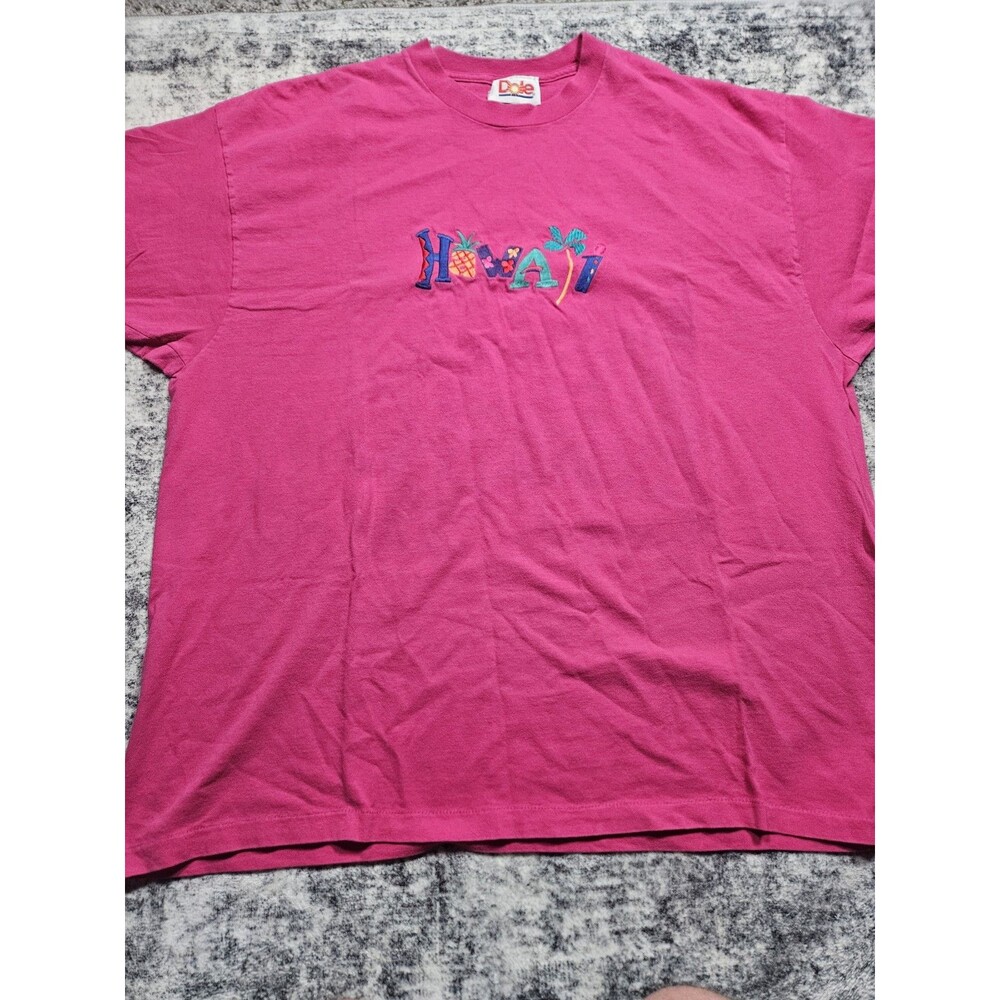 Vintage DOLE Hawaii Shirt Pink Size XL Single Stitch Embroidered Pineapple